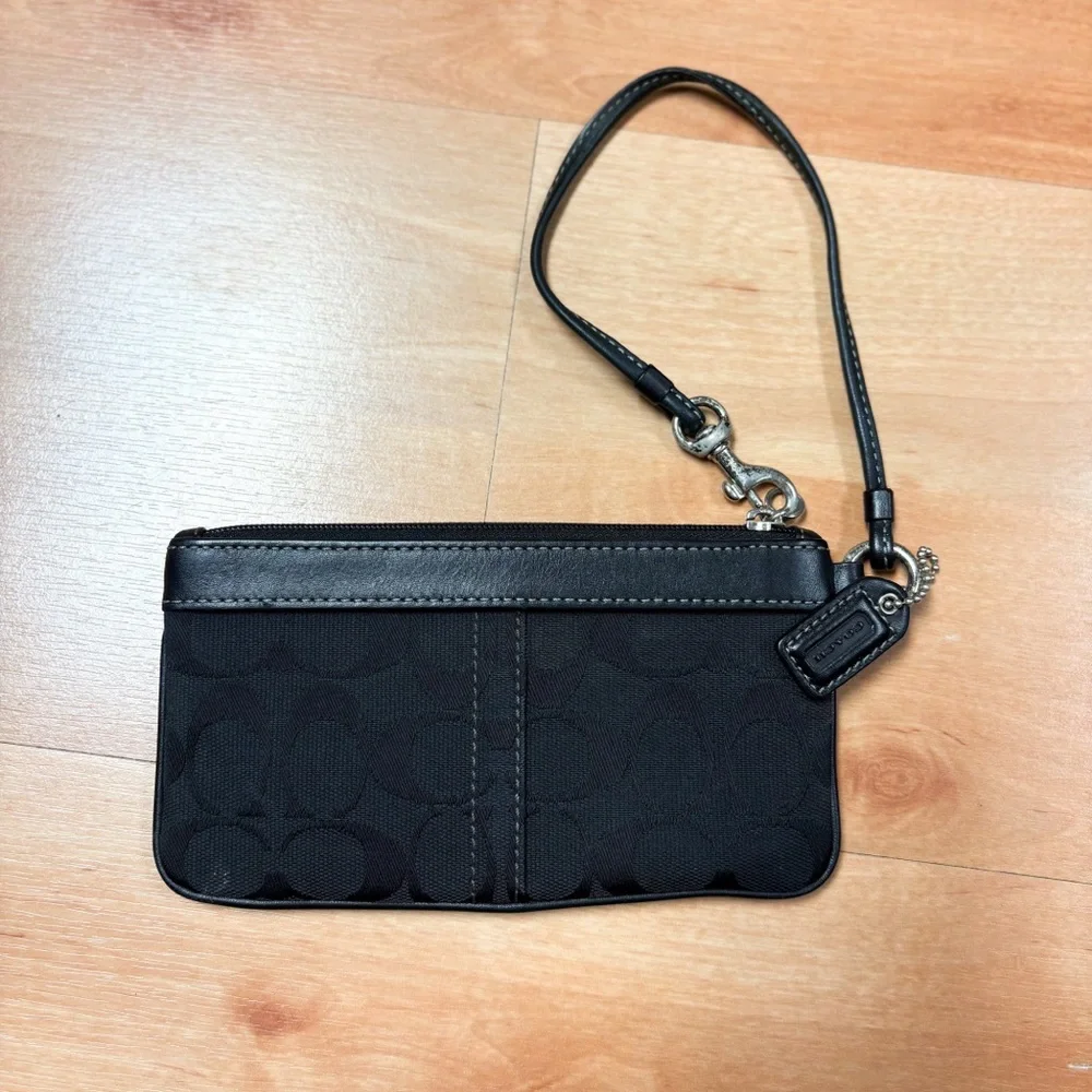 Coach Black Beaded Signature Wristlet Zip Closure Pouch